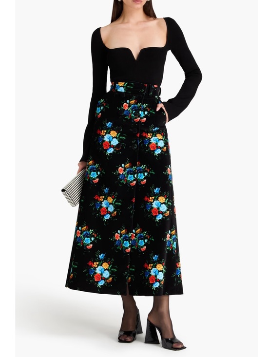 Paco Rabanne Dresses & Skirts - Paco Rabanne Floral Velvet Maxi Skirt - Black with Multicolor Roses size 34